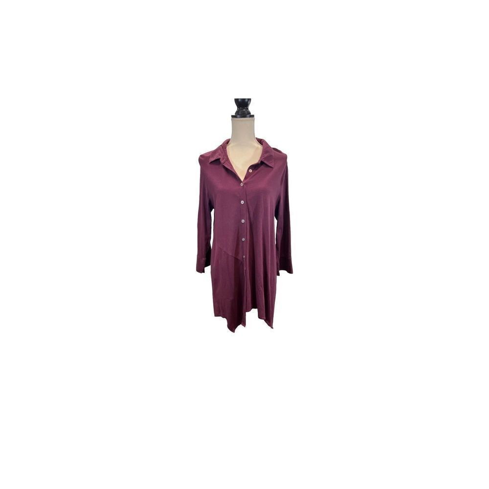 Soft Surroundings Purple Silver Button Front Shark Bite hem Tunic Top Size XL